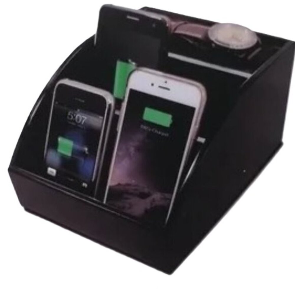 Wood CHARGING STATION Valet Organizer Black 4.5 x 6.5 x 8 inches